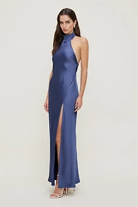 Robe maxi en satin à col licou