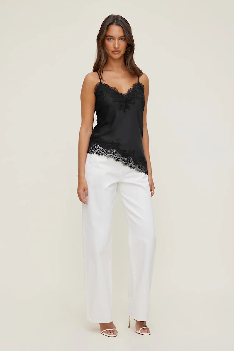 Cassie Asymmetric Lace Satin Cami