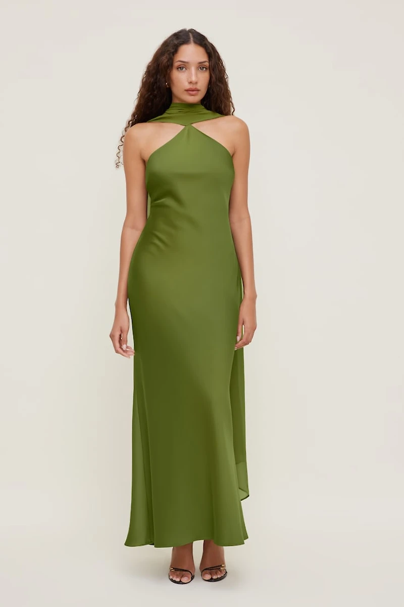 Halter Scarf Satin Maxi Dress