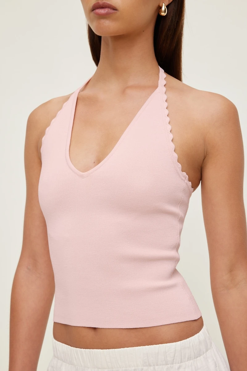 Scallop Trim Sweater Halter Top