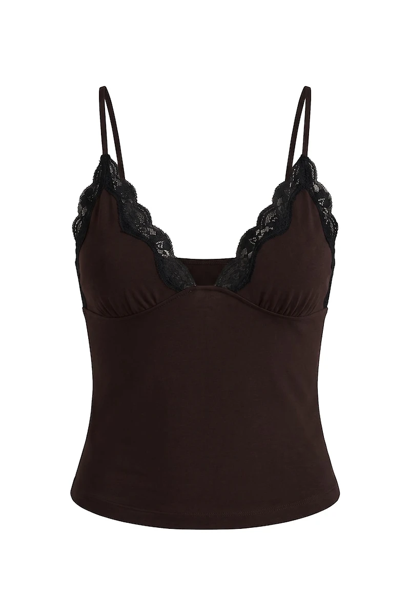 Sleek Plunge Lace Trim Cami Top