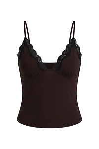 Sleek Plunge Lace Trim Cami Top