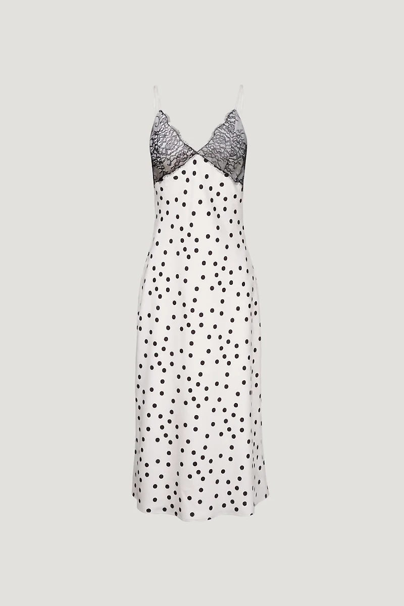 Lace Trim Satin Midi Dress