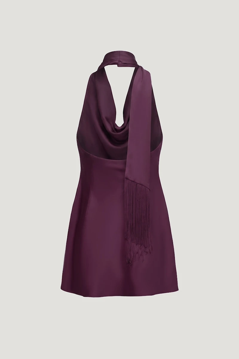 Fringe Scarf Satin Mini Dress
