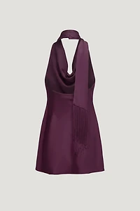 Fringe Scarf Satin Mini Dress