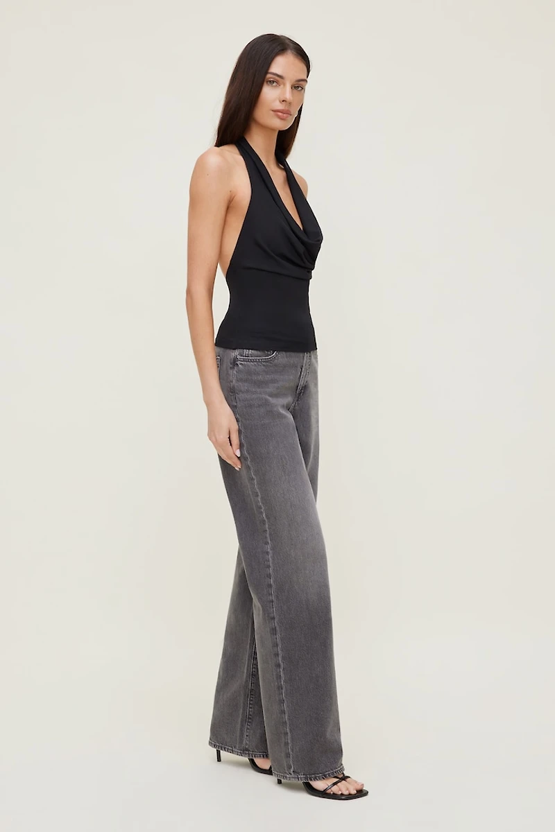 Cowl Neck Mesh Halter Top