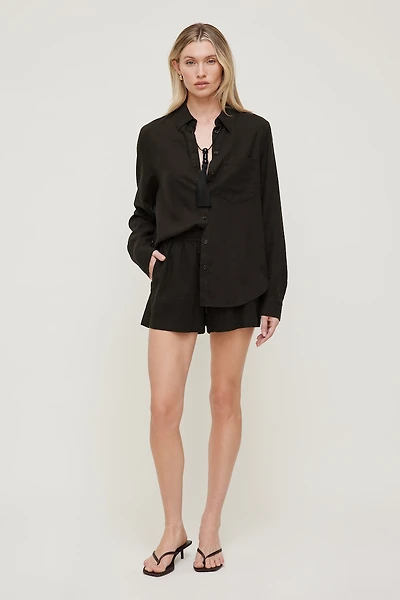 Short à taille haute en lin