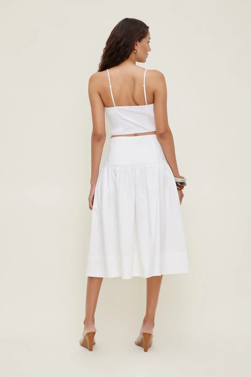 Drop Waist Poplin Midi Skirt