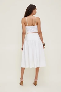 Drop Waist Poplin Midi Skirt