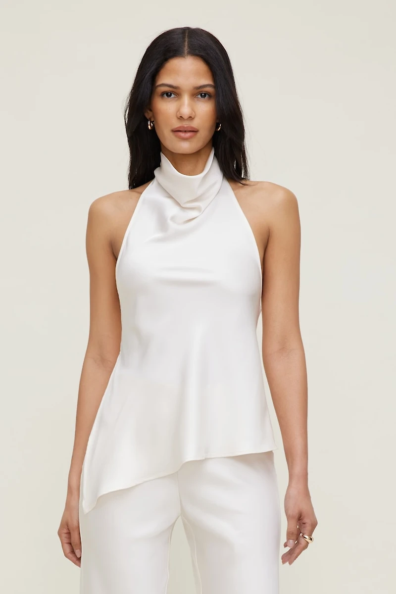 Asymmetric Satin Halter Blouse