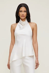 Asymmetric Satin Halter Blouse