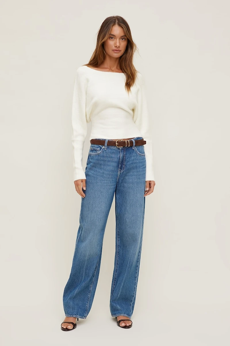 Cinched Boat Neck Sweater