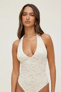 Lace Plunge Halter Bodysuit