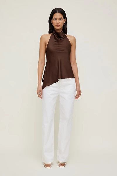 Asymmetric Satin Halter Blouse