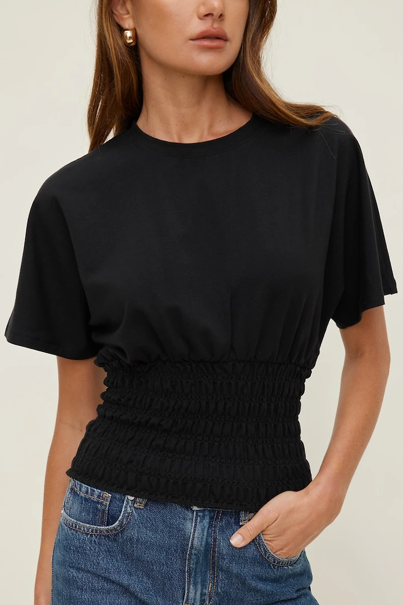 Smocked Cotton Spandex T Shirt
