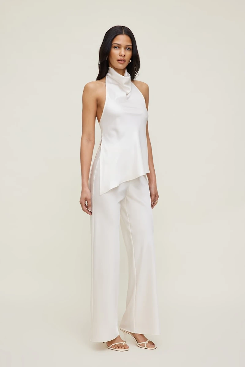Asymmetric Satin Halter Blouse
