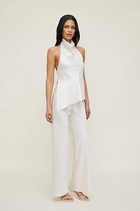 Asymmetric Satin Halter Blouse