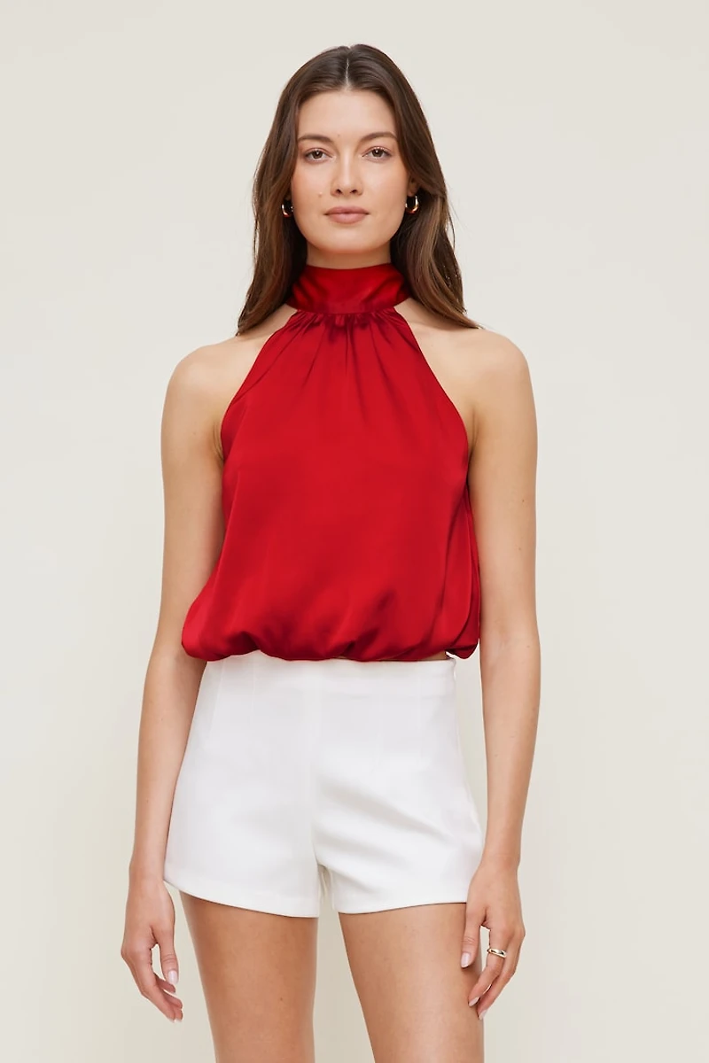 Blouse licou bouffante en satin Paloma