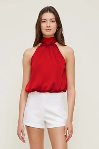 Blouse licou bouffante en satin Paloma