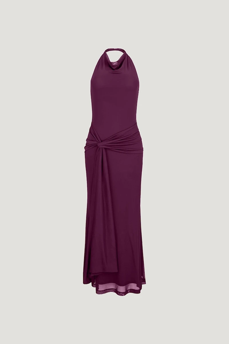 Scarlet Draped Mesh Maxi Dress