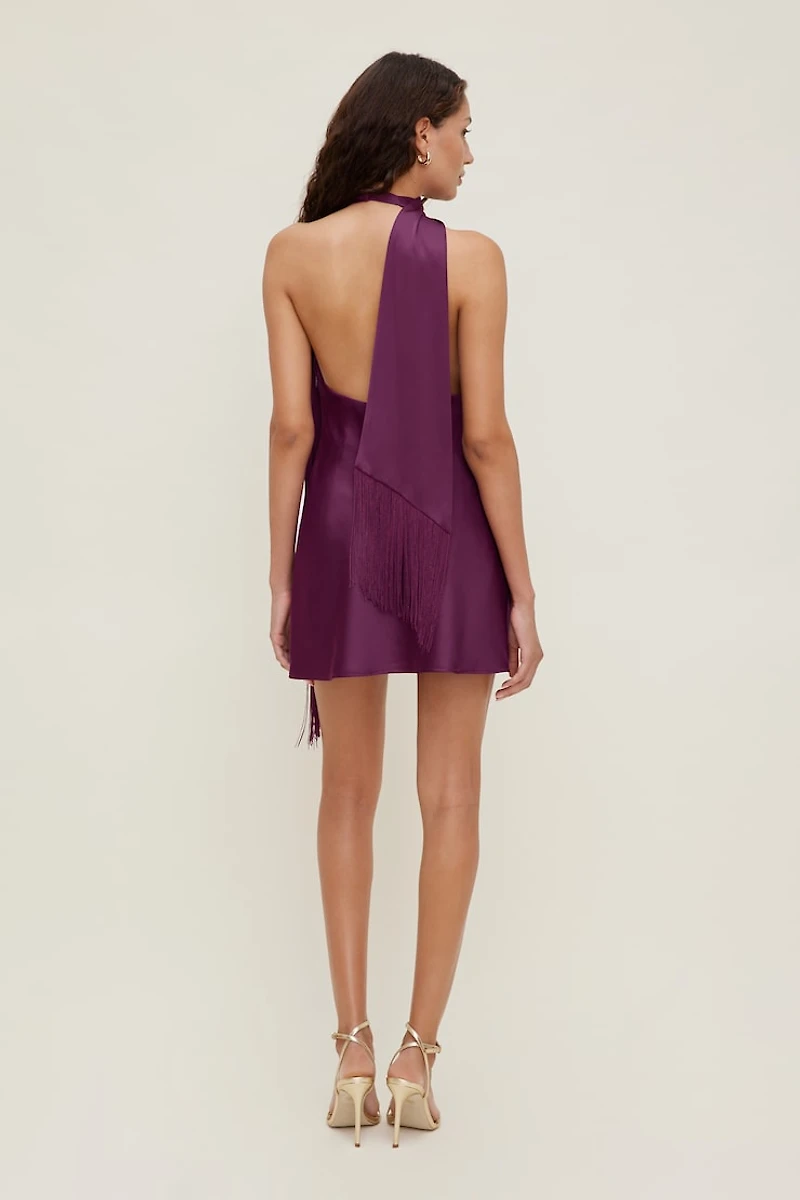 Fringe Scarf Satin Mini Dress