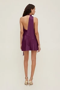 Fringe Scarf Satin Mini Dress