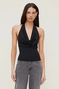 Cowl Neck Mesh Halter Top