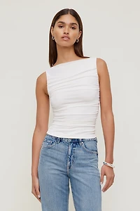 Ruched Boat Neck Mesh Tank Top