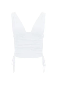 Plunge Ruched Tie Mesh Top