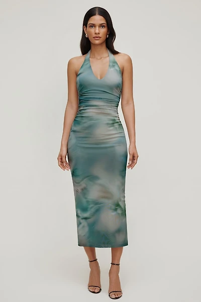 Reia Halter Mesh Maxi Dress