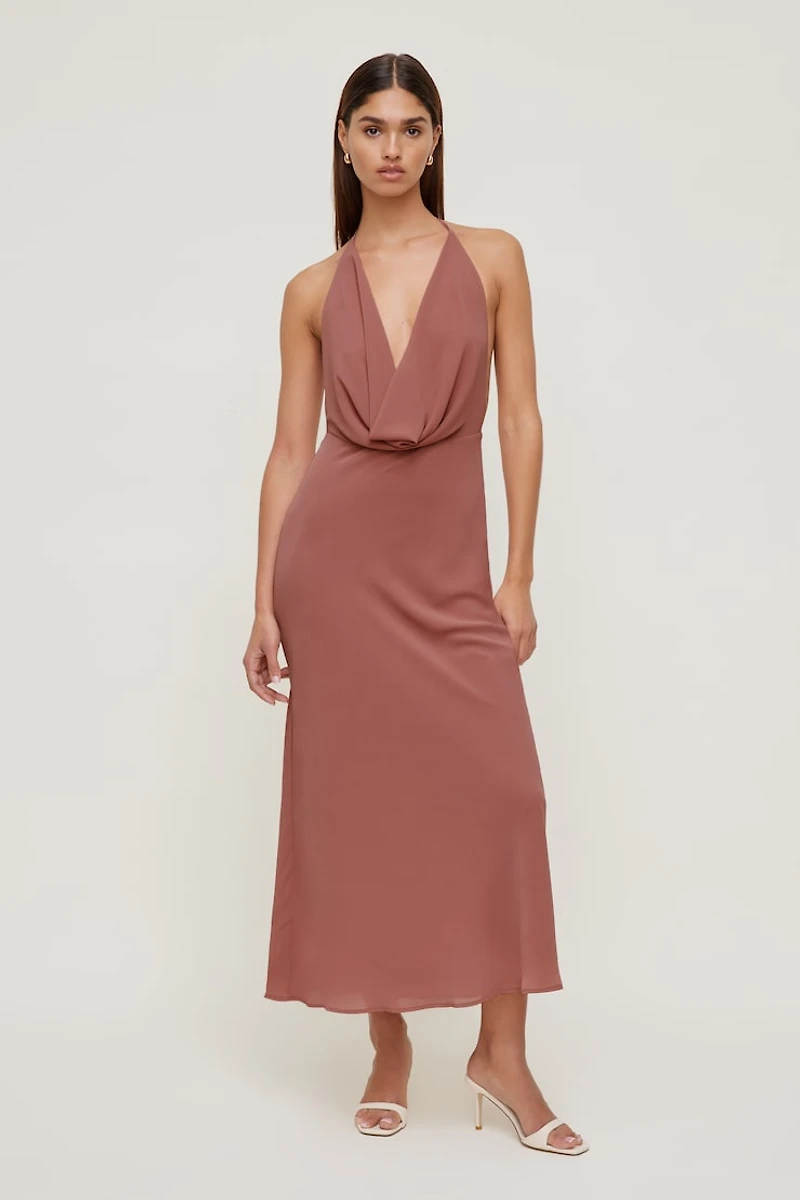 Robe maxi à col châle profond