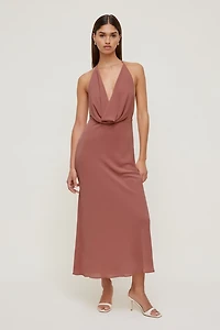 Robe maxi à col châle profond
