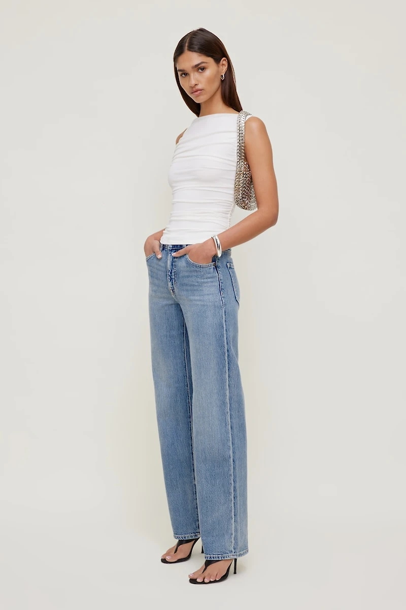 Ruched Boat Neck Mesh Tank Top