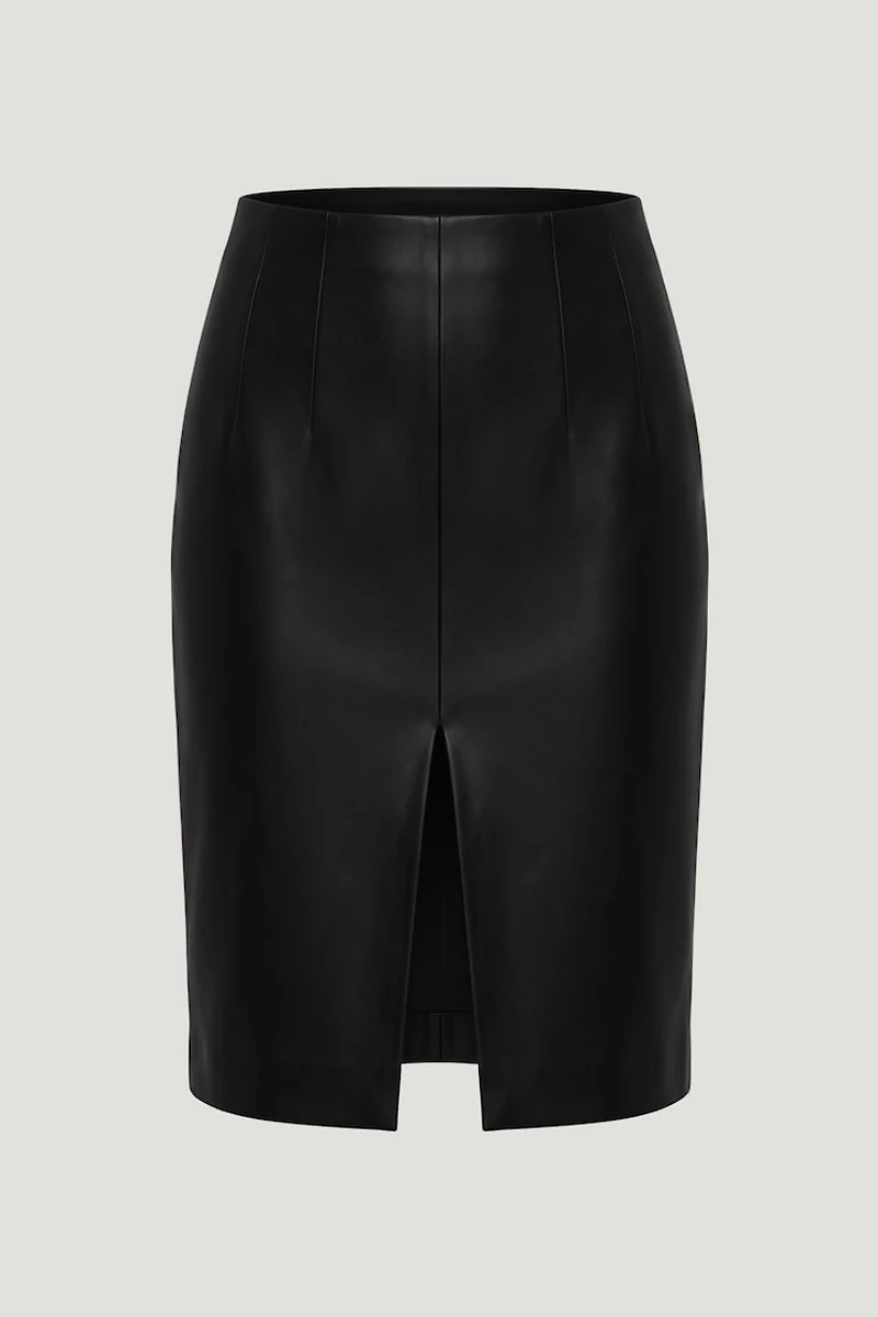 Jupe midi en faux cuir