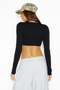 Sleek Tie Front Micro Long Sleeve Top