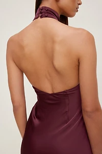 Keyhole Satin Maxi Slip Dress