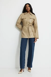 Belted Faux Leather Jacket