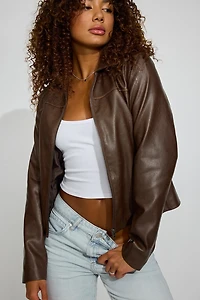 Faux Leather Worker Jacket