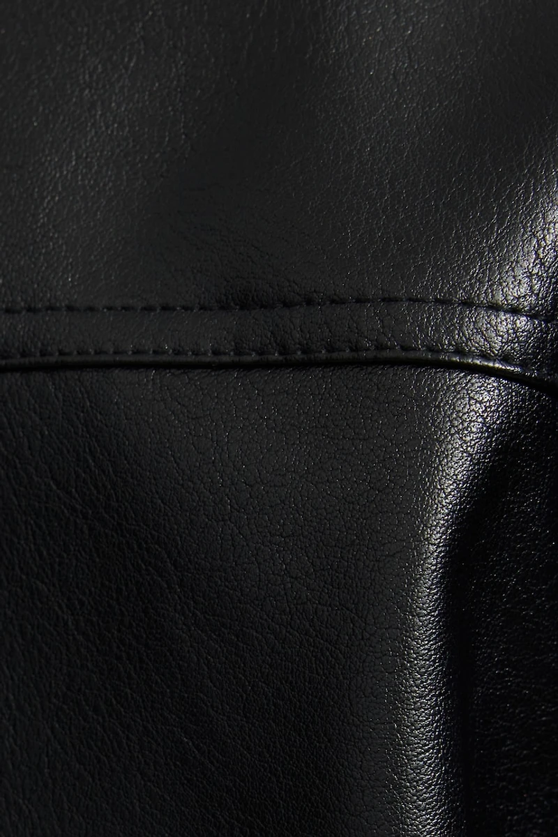 Oversized Faux Leather Stand Collar Bomber