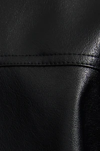 Oversized Faux Leather Stand Collar Bomber