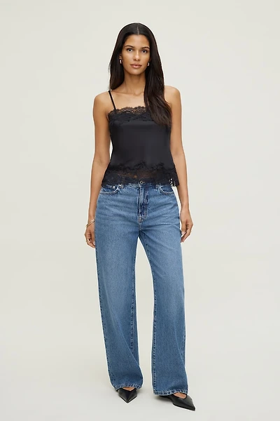 Lace Trim Satin Cami Top