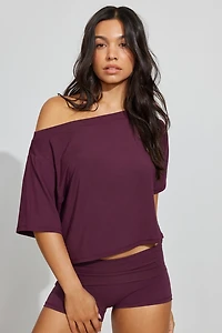 T-shirt à col bateau large et bande