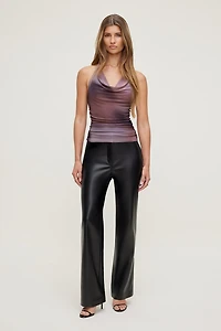 Bare Cowl Neck Mesh Printed Top