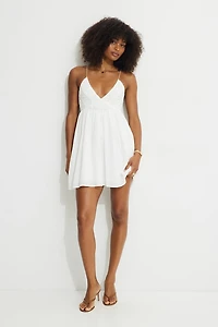 Ruched V Neck Mini Dress