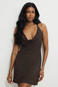Beaded Mesh Mini Dress