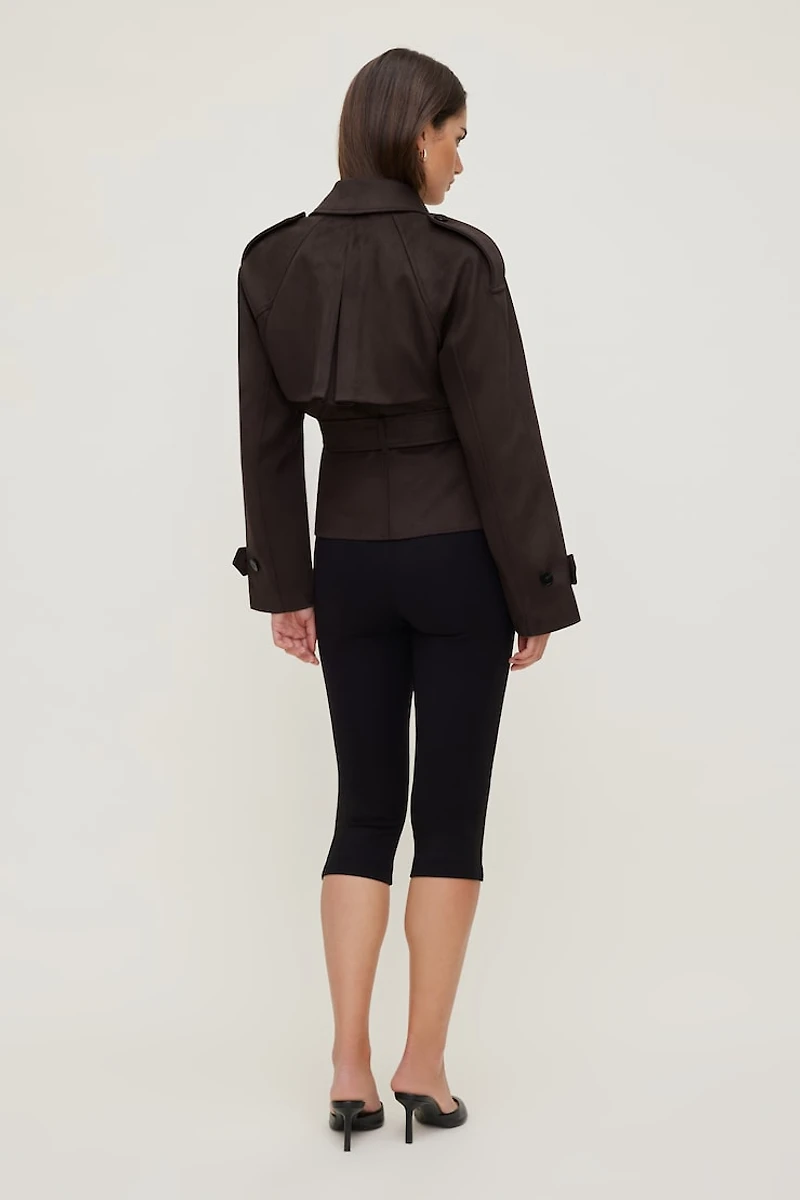 Trench écourté en faux suède