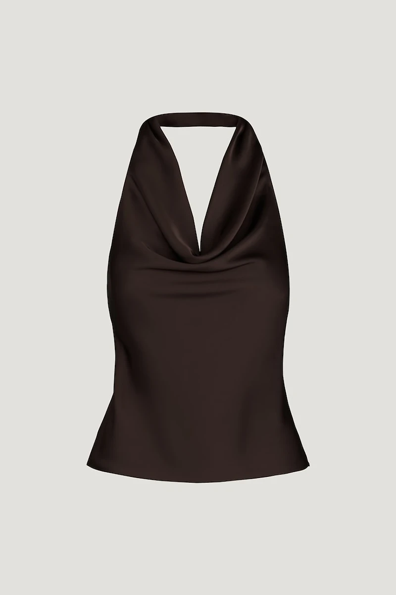 Camila Halter Cowl Neck Satin Blouse