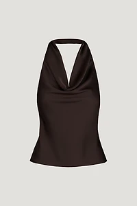 Camila Halter Cowl Neck Satin Blouse