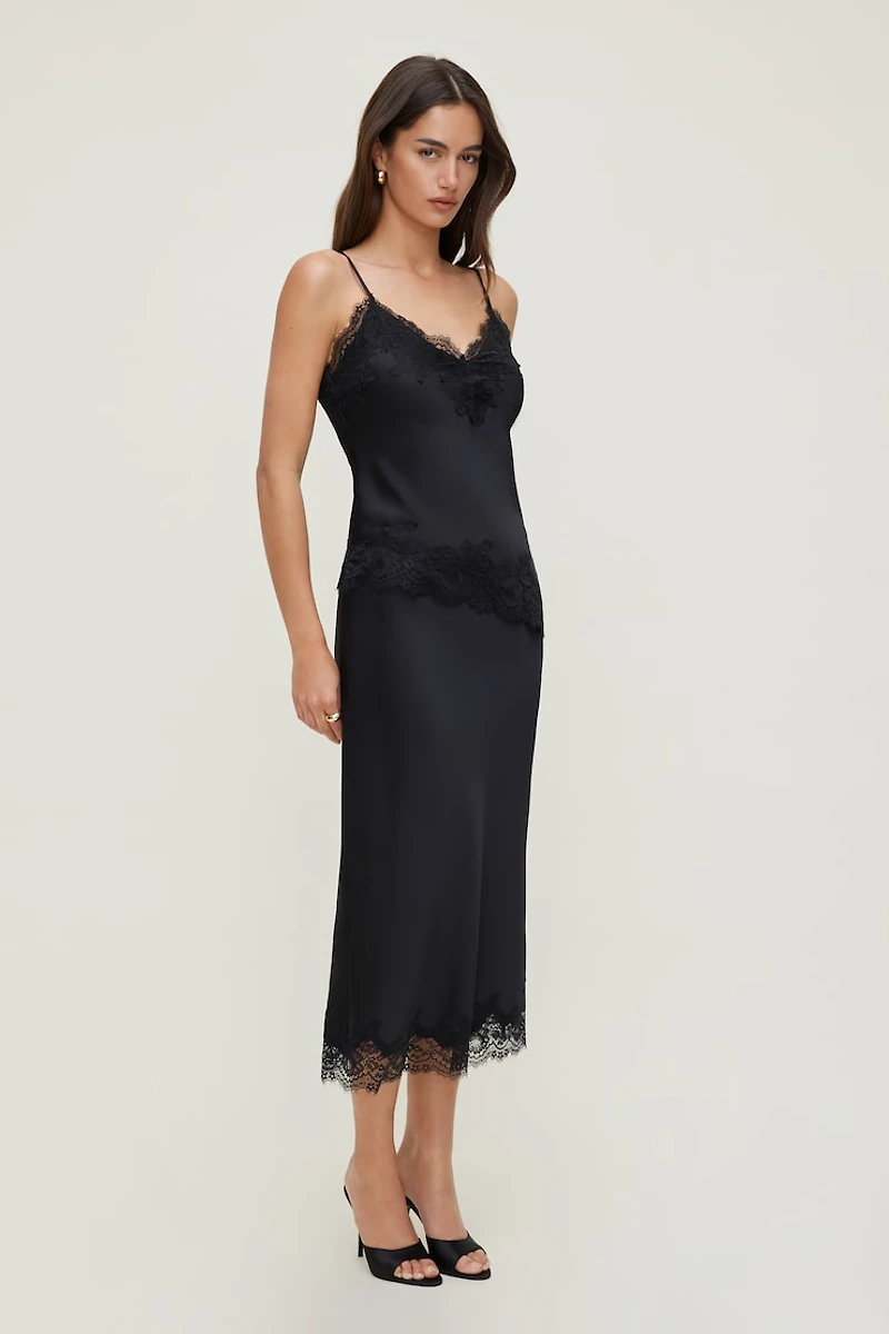 Lace Satin Midi Skirt