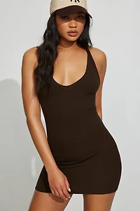 V-Neck Ribbed Mini Dress